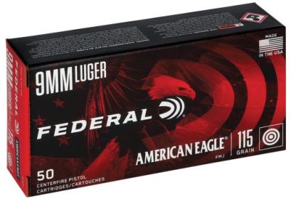 FEDERAL AE 9MM LUGER 115GRAIN FMJ  50ROUNDS