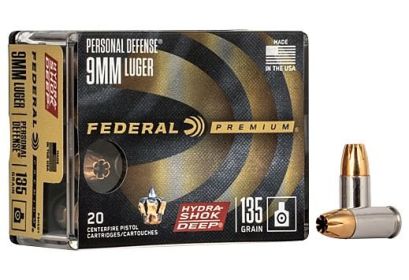 FEDERAL 9MM LUGER 135GRAIN HYDRASHOK 20ROUNDS