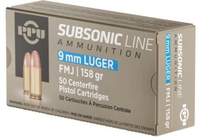 PPU SUBSONIC 9MM LUGER 158GRAIN 50ROUNDS
